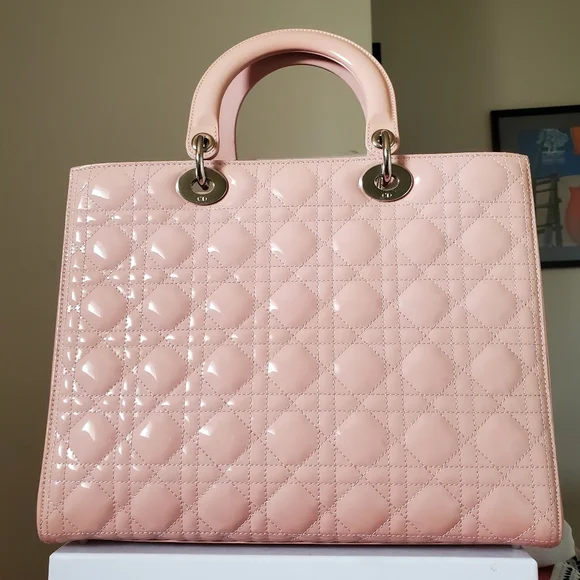 Lady Dior pink patent silver hard ware large bag - Picture 12 of 14